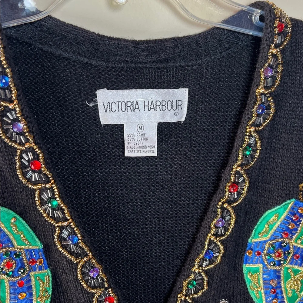 1990’s Size Medium V Neck Christmas Sweater Vest Hand Beaded Holiday Sweater
